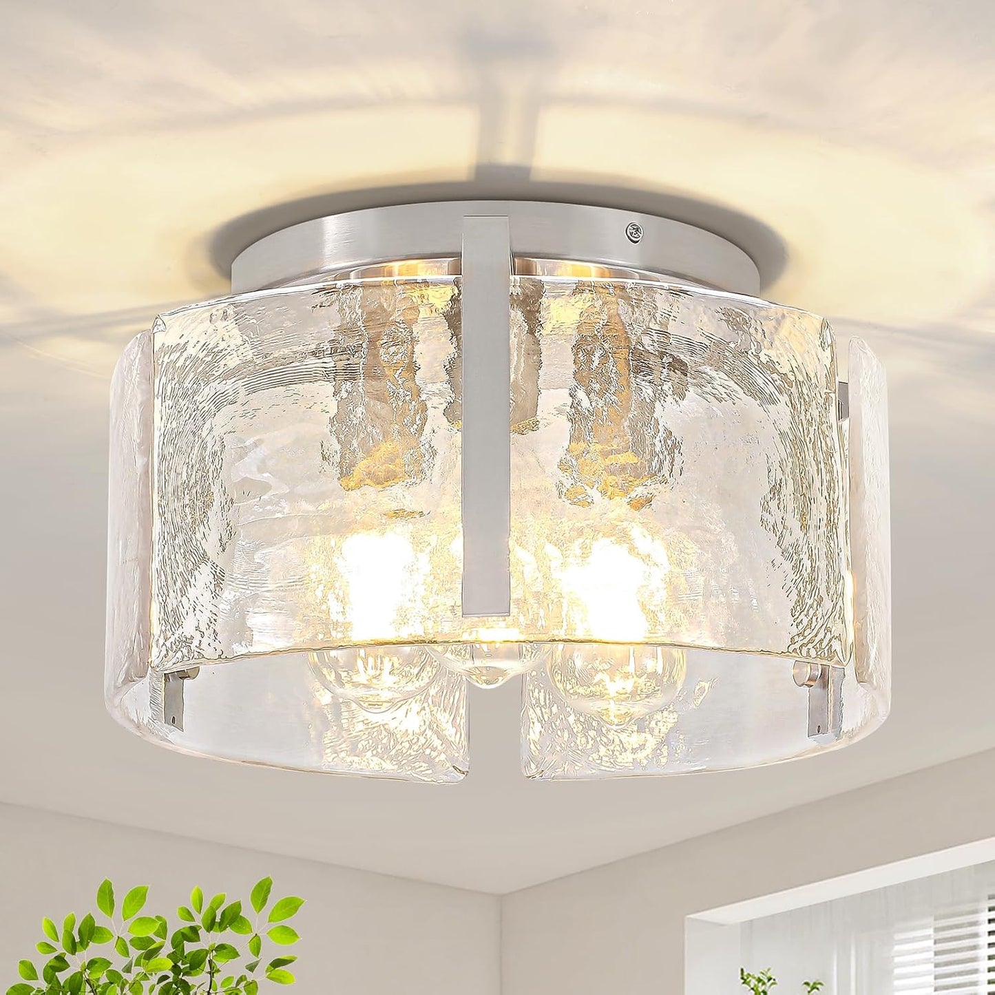 15in Modern Brushed Nickel Semi Flush Mount Ceiling Light Fixture