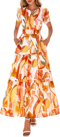 Boho Maxi Dress Women Floral V Neck Tiered Flowy Beach Dress