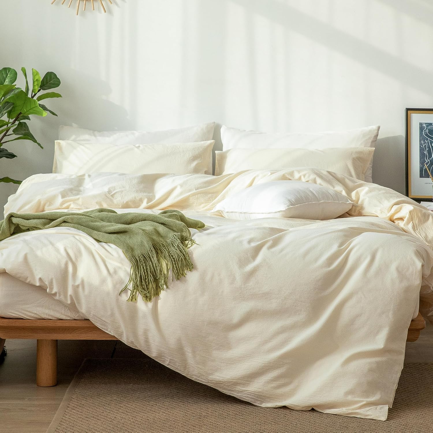 MooMee Bedding Duvet Cover Set in Solid Cream White for Comfort