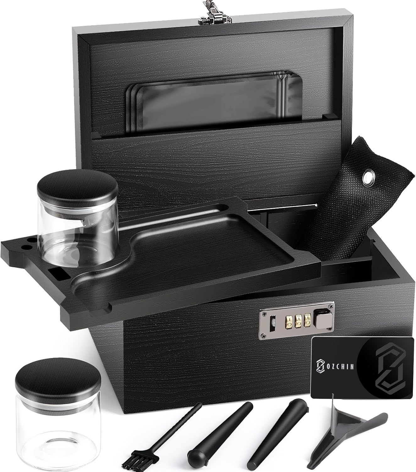 OZCHIN Large Bamboo Box with Combination Lock for Home Storage