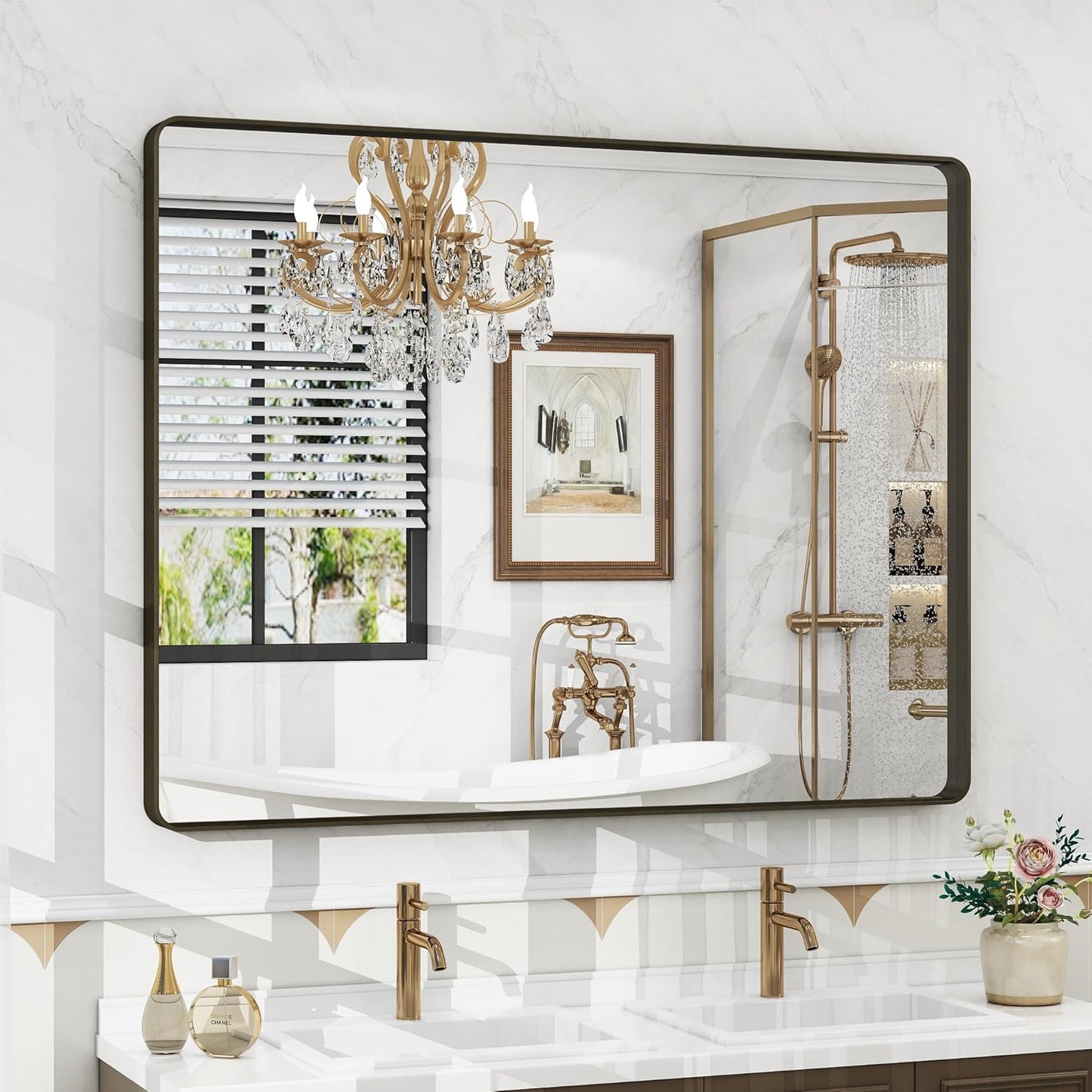 40x30 Bronze Framed Bathroom Mirror with Shatterproof Glass