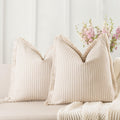Striped Fringe Pillow Covers 24x24 Set of 2 - Chic Cotton Cushion