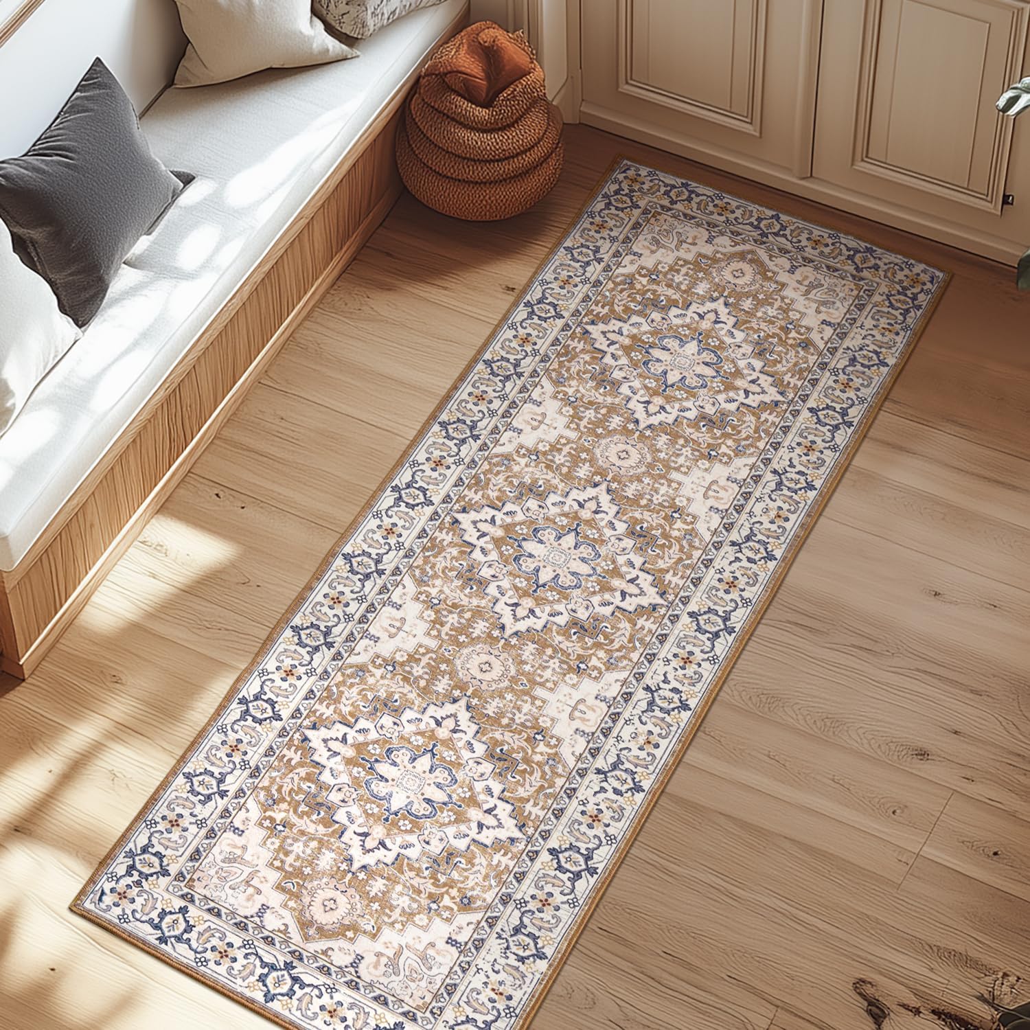 Vintage Floral Medallion Area Rug for Bedroom and Living Room