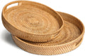 Hand-Woven Round Rattan Serving Tray Set - Natural M+L