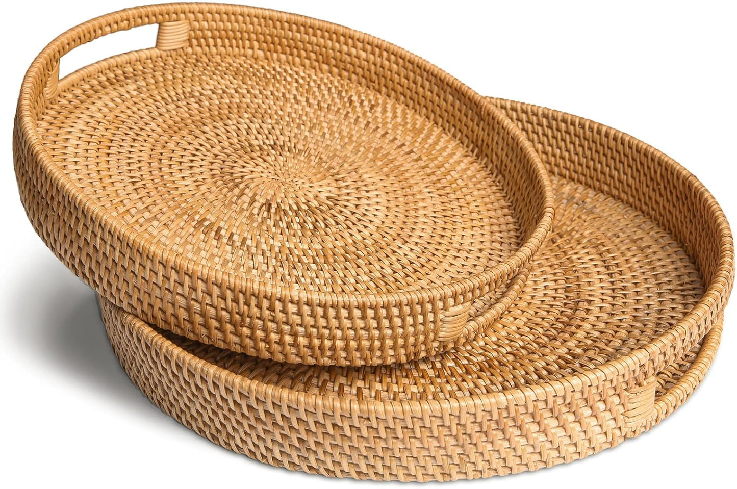 Hand-Woven Round Rattan Serving Tray Set for Home Decor