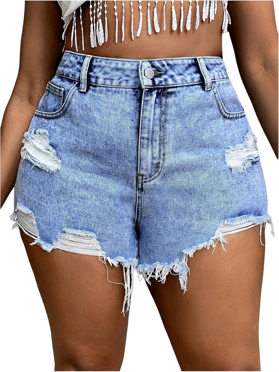 Ripped Distressed Skinny Denim Shorts for Women - Stylish Fit