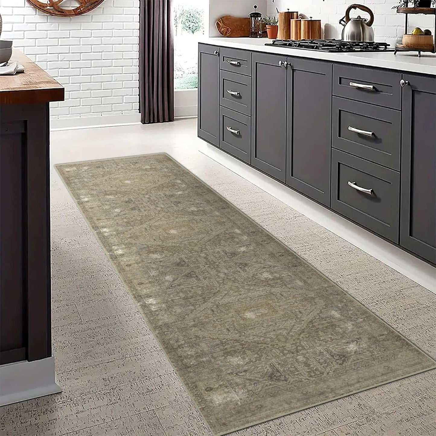 Vintage Washable Non-Slip Runner Rug for Hallways and Kitchens