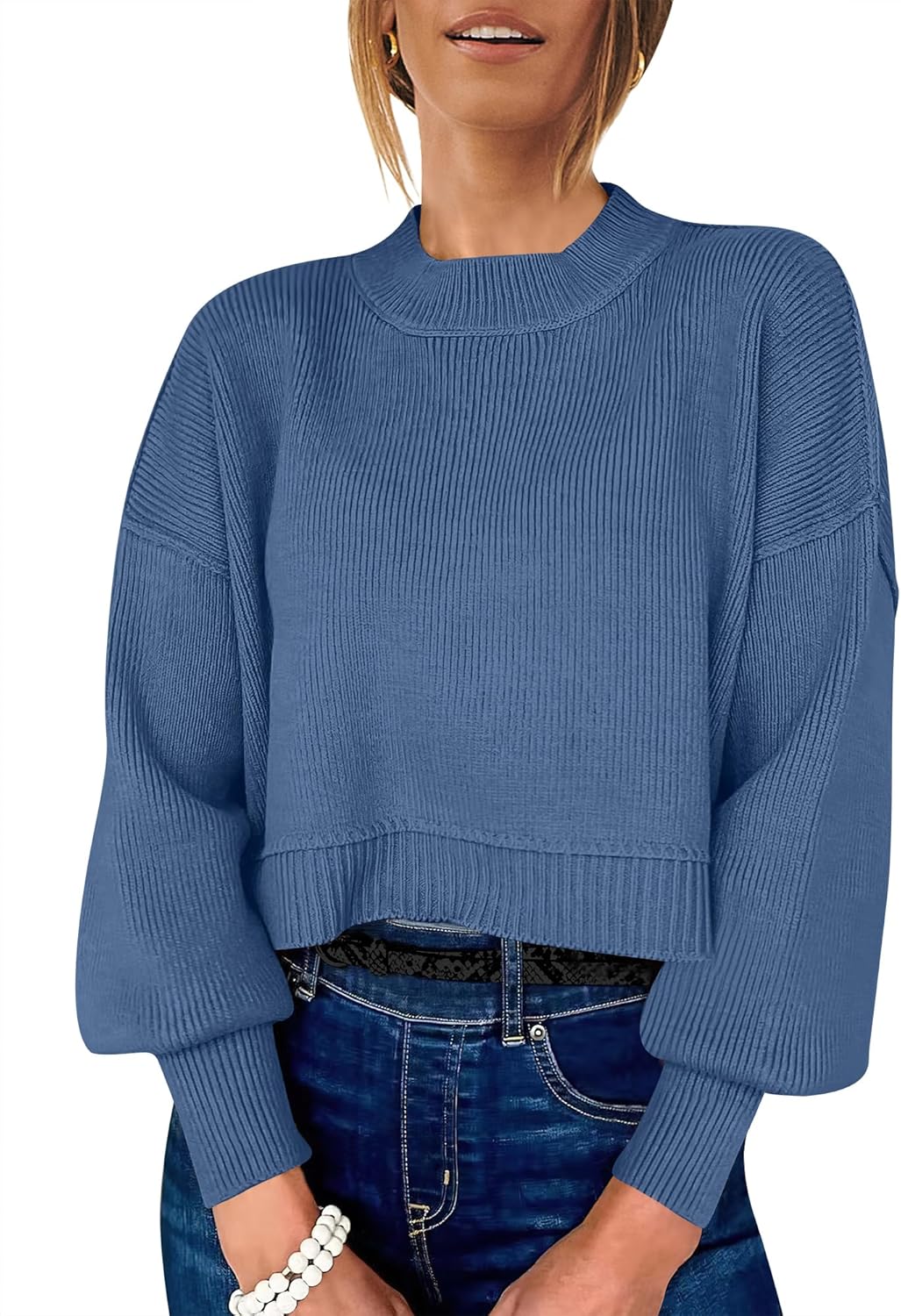 Womens Cropped Sweaters Oversized Crewneck for Fall Fashion
