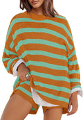 Women Striped Sweater Set - Oversized Lounge Top and Shorts