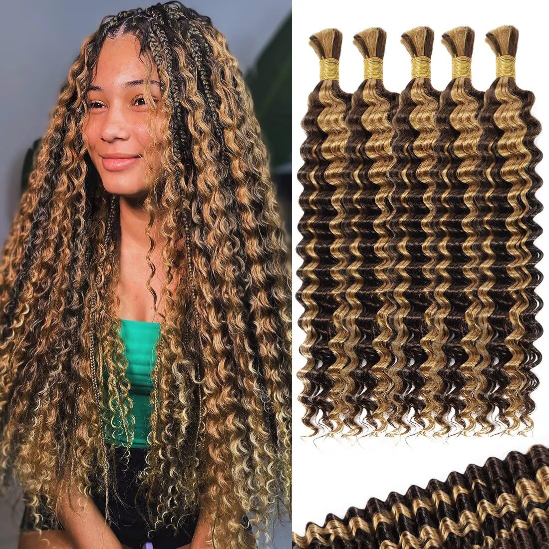 Human Braiding Hair Deep Water Wave Bulk for Boho Braids