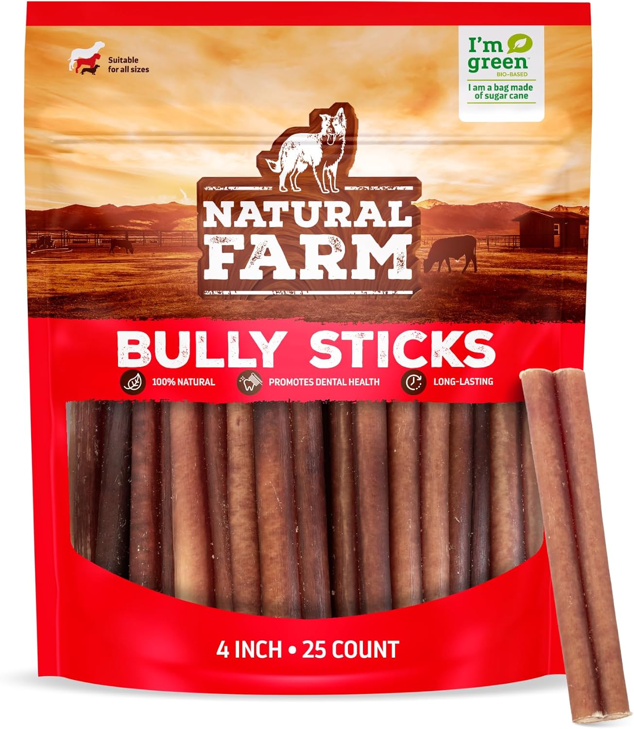Natural Farm Odor Free Bully Sticks for Small & Medium Dogs