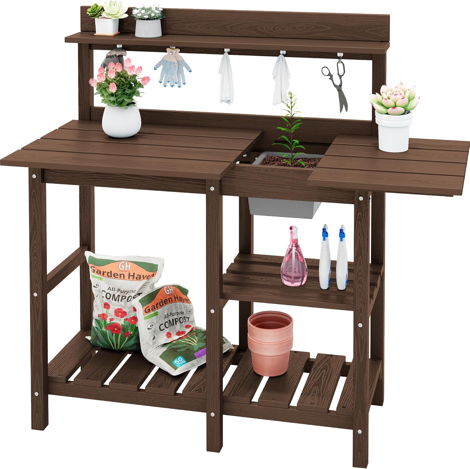 SERWALL Potting Bench with Sink for Outdoor Gardening Tasks