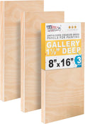 8in x 16in Unfinished Cradled Wood Panels 1-1/2in Deep - 3 Pack