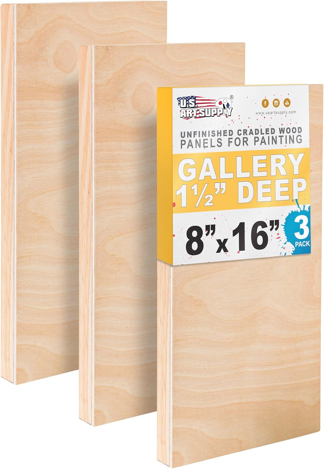 8x16 Unfinished Cradled Wood Panels for Painting - 3 Pack