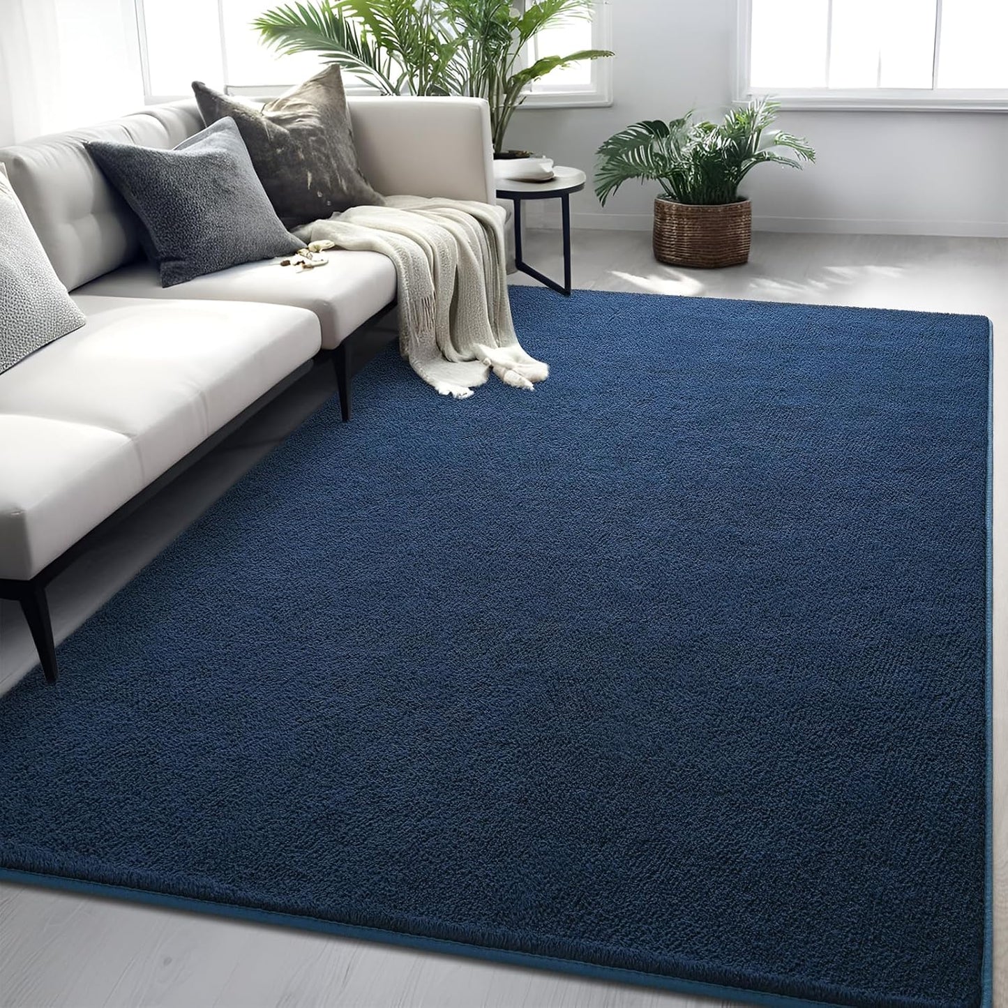Navy Blue Area Rug 5x7 ft Washable Memory Foam Carpet