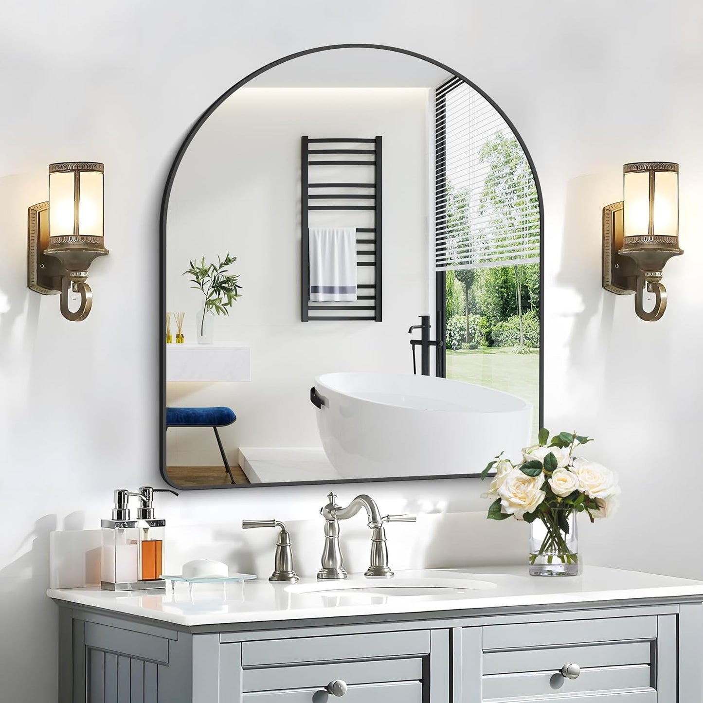 FORBATH Arched Mirror 36x40 Inch for Elegant Home Decor