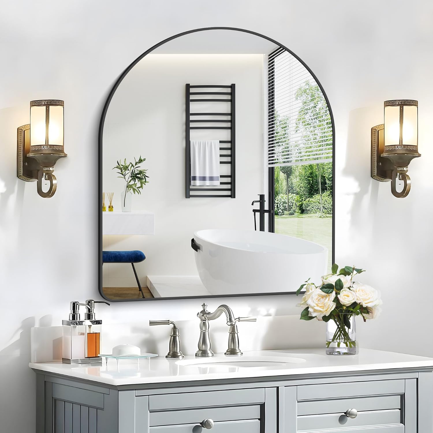 FORBATH Arched Mirror 36x40 Inch for Elegant Home Decor