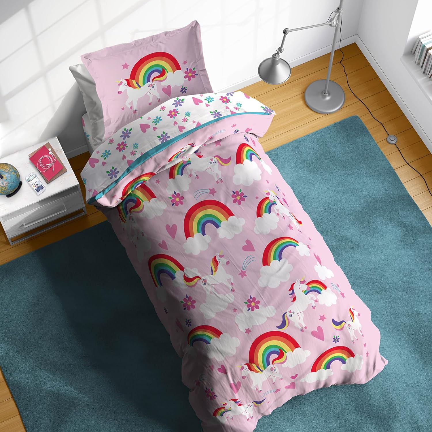 Sunny Side Up Rainbow Unicorns Twin Comforter Set for Kids