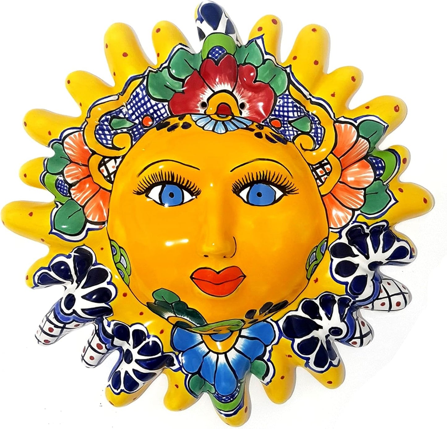 Authentic Talavera Sun Face Ceramic Wall Hanging for Decor