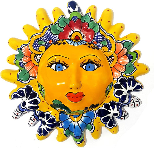 Authentic Talavera Sun Face Ceramic Wall Hanging for Decor