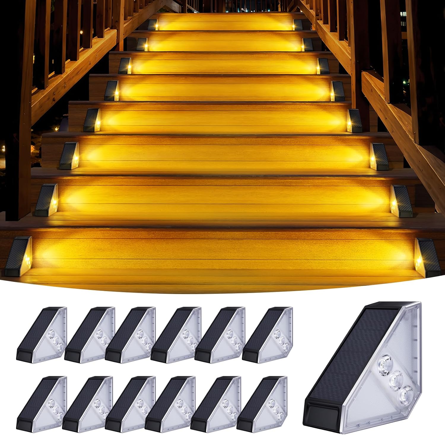 KINKAI Solar Step Lights - 12 Pack Stylish Outdoor Stair Lighting