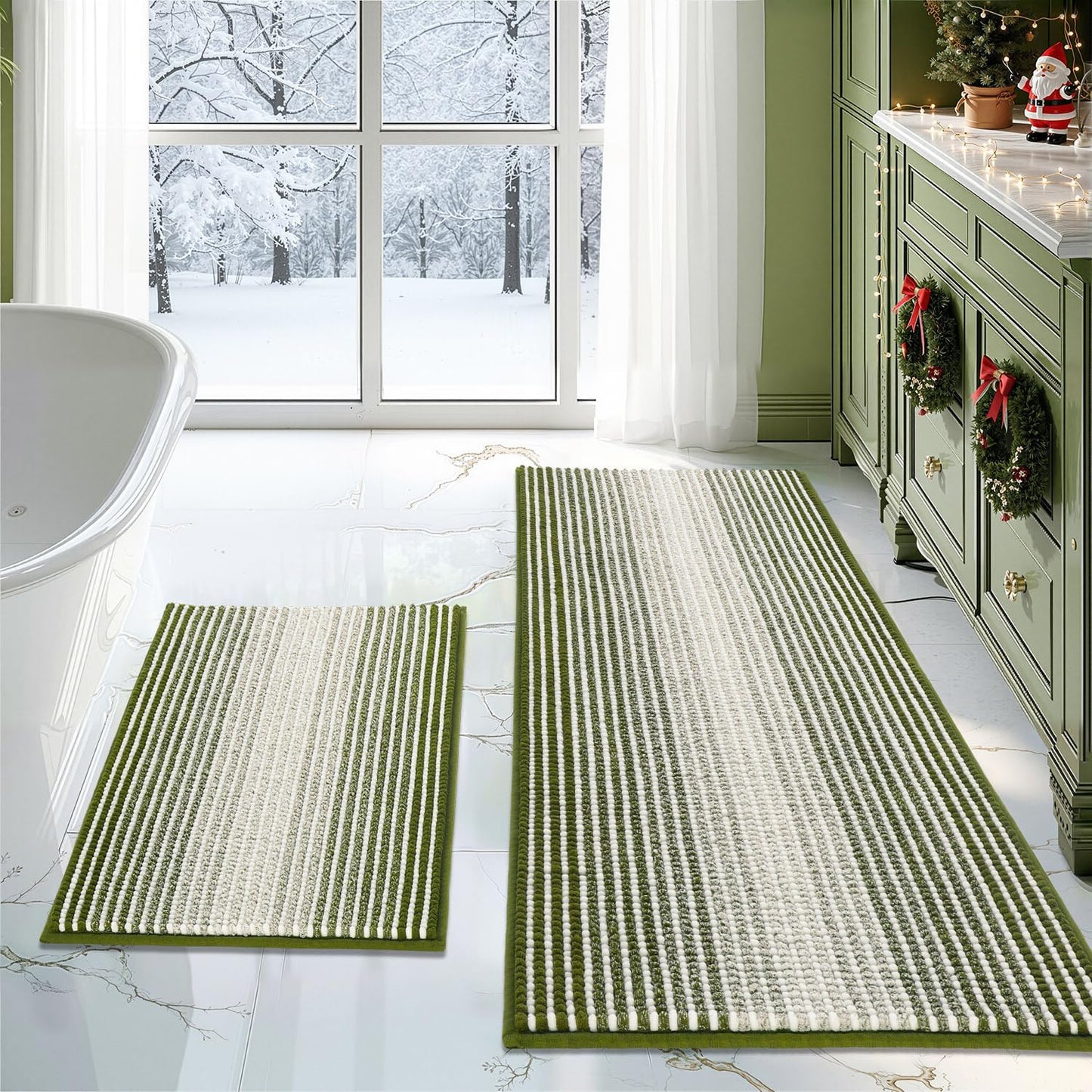 BSICPRO Chenille Bath Mat Set - Soft, Absorbent, Non-Slip Rugs