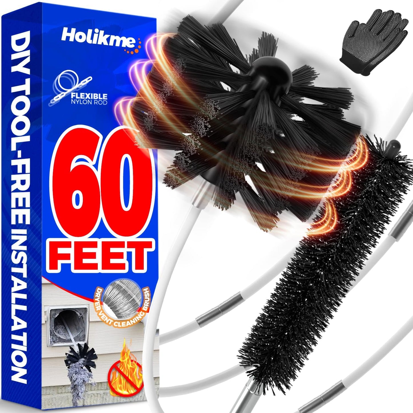 Holikme 60 Feet Dryer Vent Cleaner Kit for Efficient Cleaning