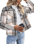Women's Cropped Plaid Flannel Shacket Jacket - Cozy Fall Layer