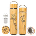 Custom Name Bamboo Water Bottle Birthday Flower Personalized Tumbler