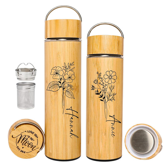 Custom Name Bamboo Water Bottles for Unique Birthday Gifts
