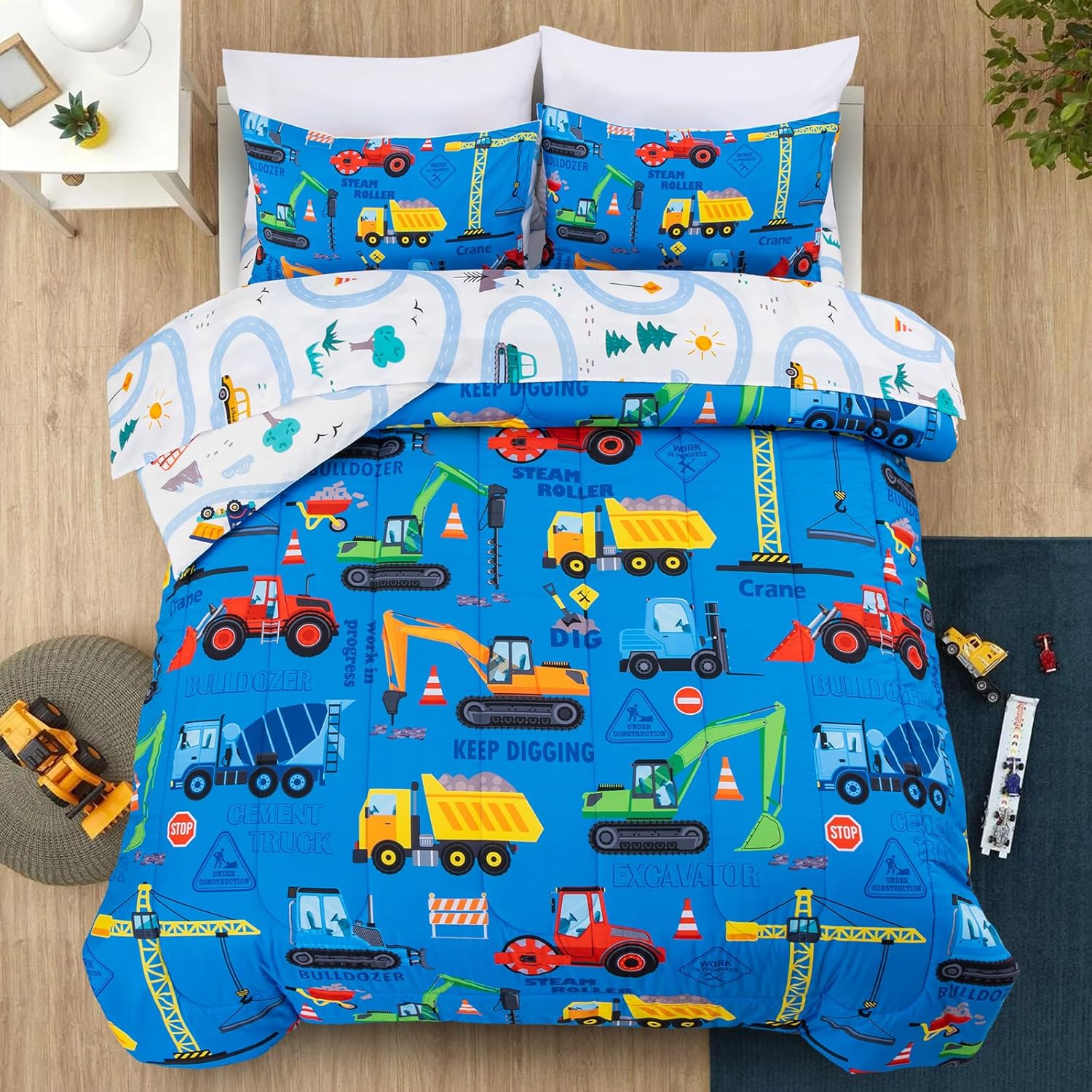 Holawakaka Trucks Excavator Cars Boy Bedding Comforter Set