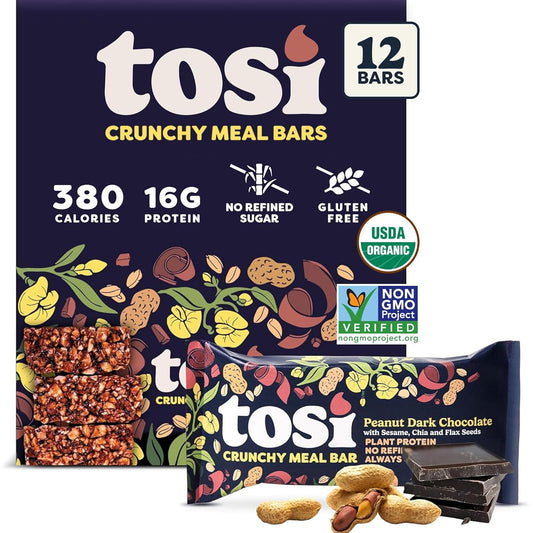 Tosi Meal Nut Bars: Peanut Dark Chocolate Crunchy Snacks