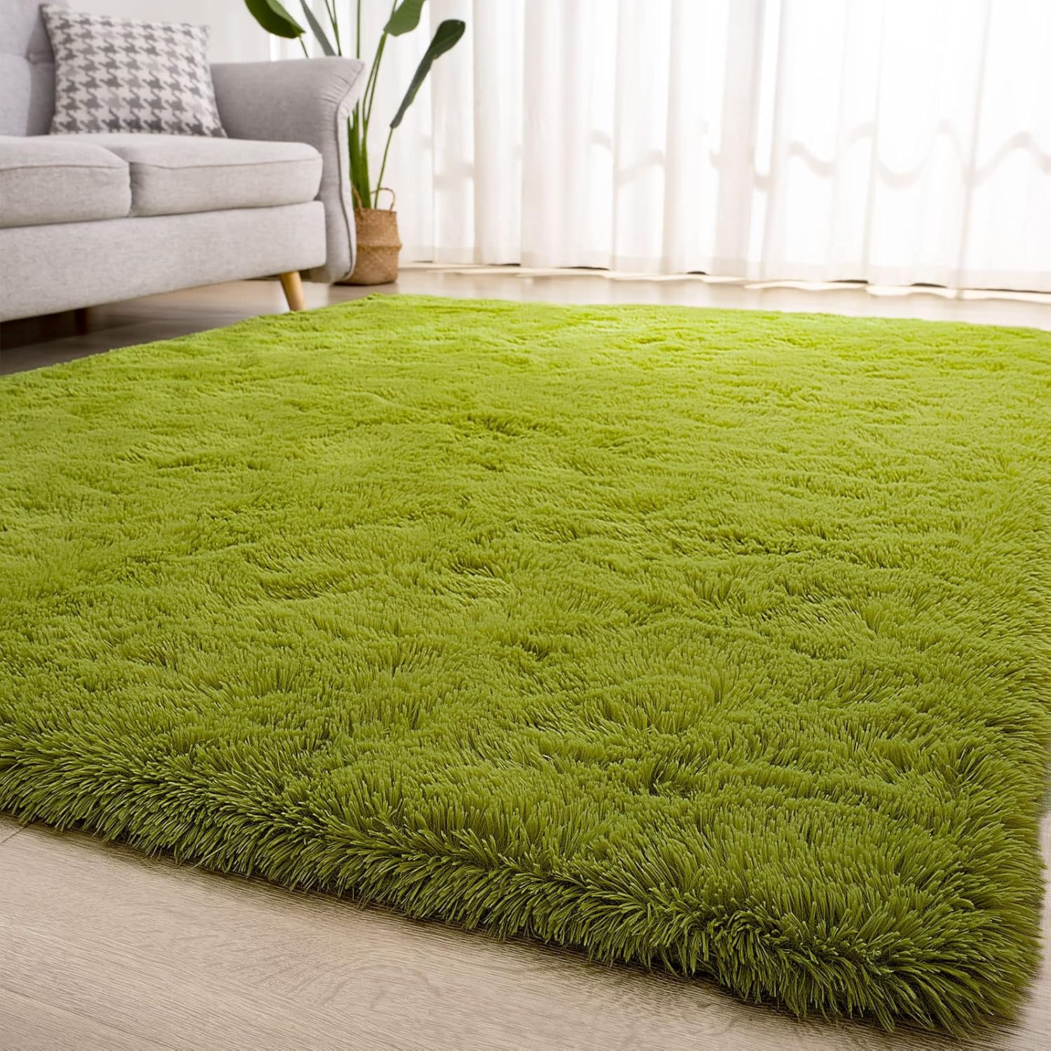 Kelarea 5x8 Non-Slip Green Fluffy Soft Shag Area Rug for Home