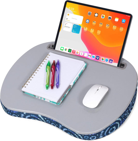 BIRDROCK HOME Lap Desk | Tablet Slot | 15 Laptop | 9.6 Tablet | Blue Tiedye Pattern