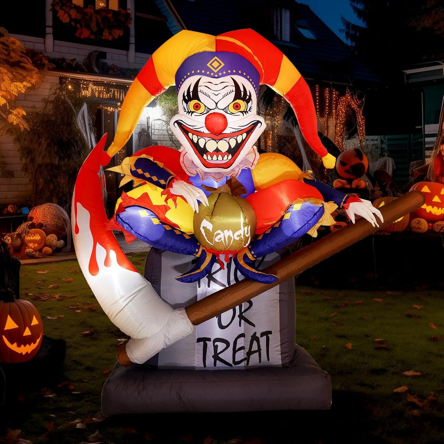 6 Ft Halloween Inflatable Clowns Scythe Tombstone for Yard