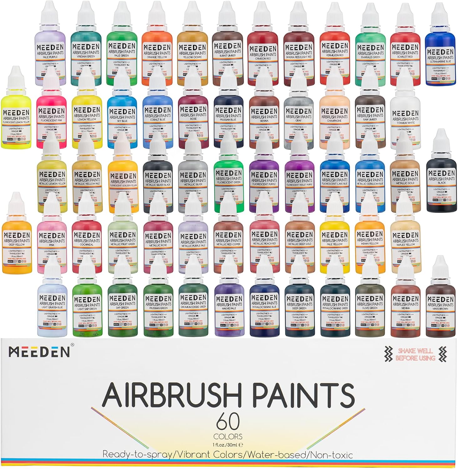 MEEDEN Airbrush Paint Set with 60 Colors for Artists and Crafters
