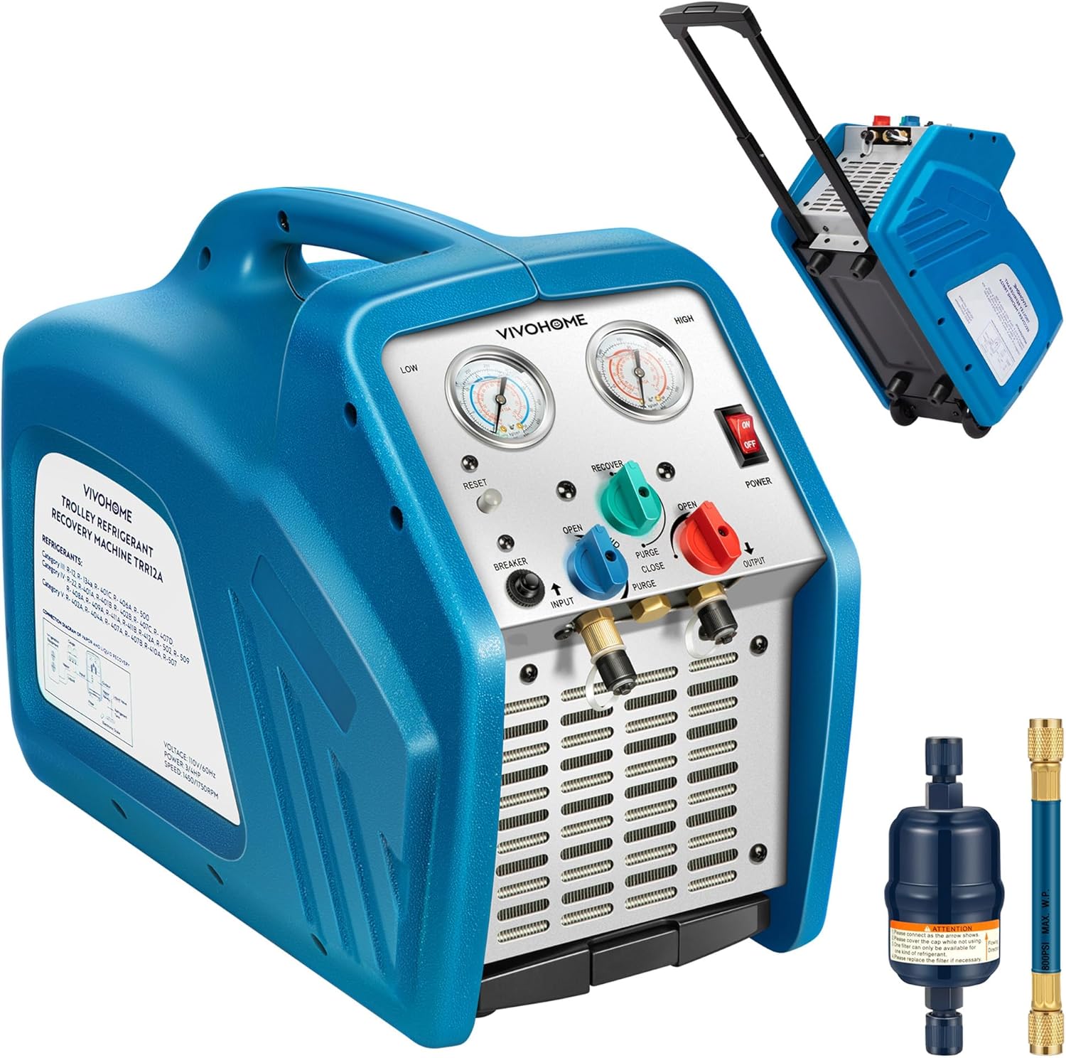 VIVOHOME Portable 3/4HP HVAC Recovery Machine - Oil-Less & Mobile