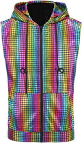 Colorful House Mens Metallic Zip Up Sleeveless Sequin Hooded Vest