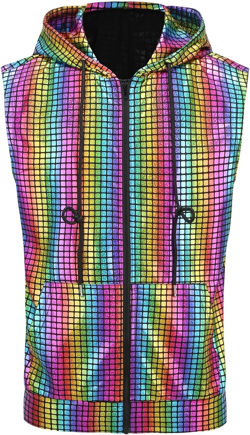 Sequin Hooded Vest for 70s Style: Colorful House Men's