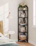 5-Tier Corner Shelf 59.4in - Space-Saving Industrial Corner Bookshelf
