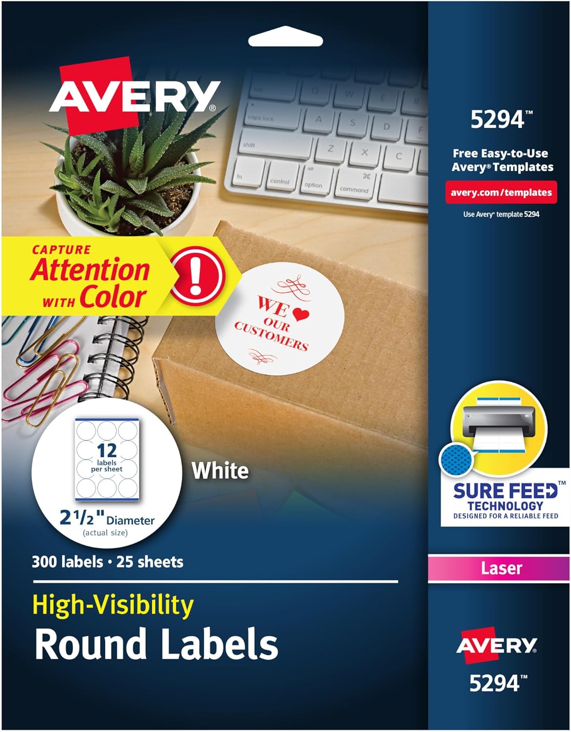 Avery High Visibility Round Labels: 300 Customizable Blanks, 2.5 Diameter