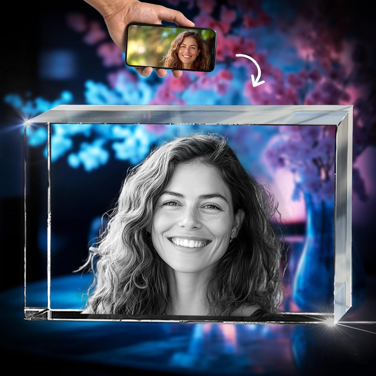 Personalized 3D Crystal Photo - Unique Valentines Gift
