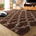 5x8 ft Luxury Shag Area Rug Brown Beige - Plush Geometric Soft Rug