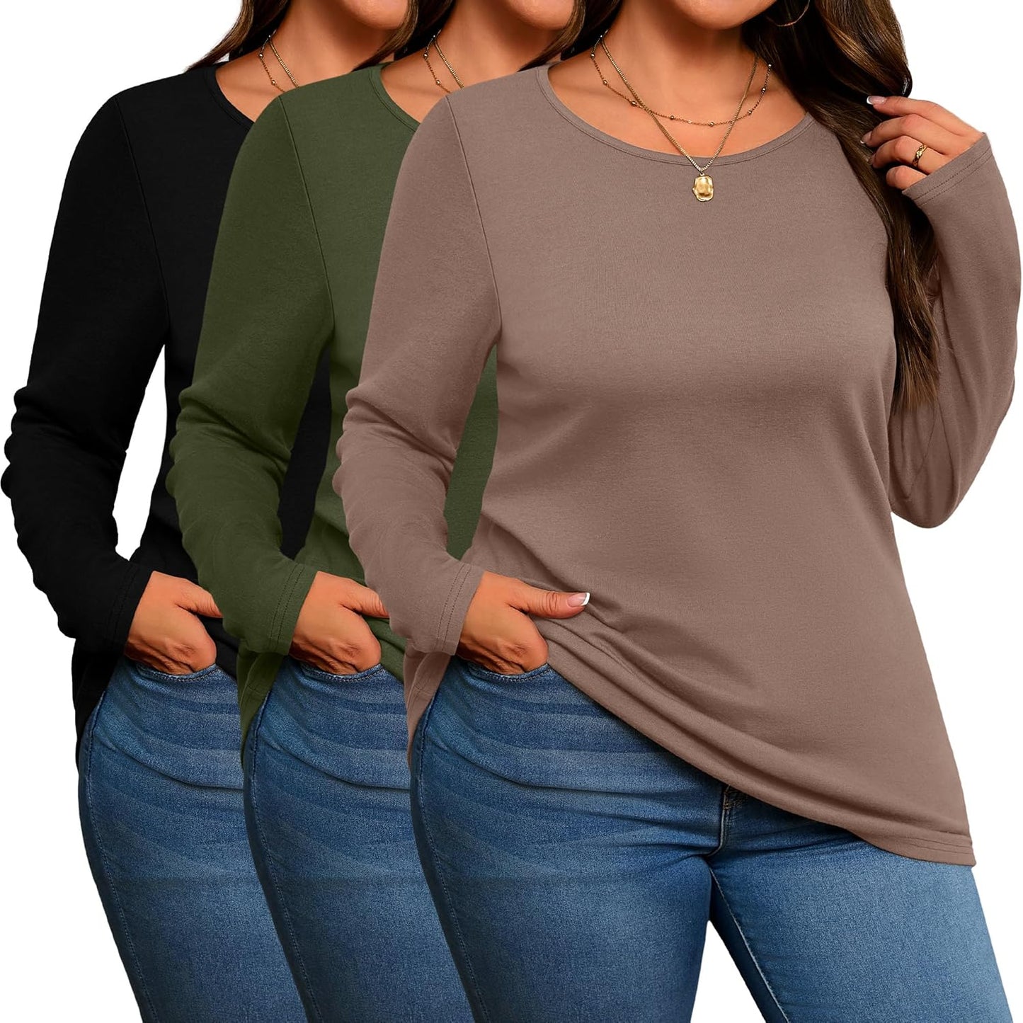 3 Pack Women's Plus Size Cotton Shirts for Casual Comfort