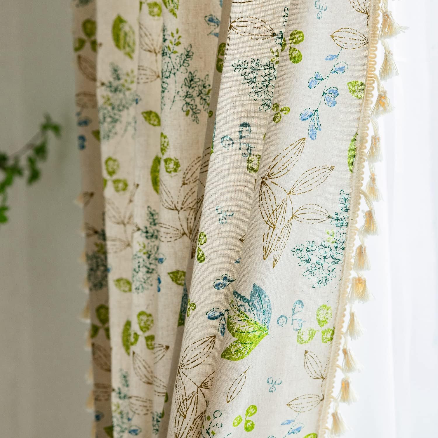 Boho Leaf Curtains 96 Inch Length for Rustic Farmhouse Decor
