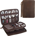 Full Grain Leather Electronic Travel Cable Organizer Case - Vintage