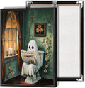 Halloween Bathroom Ghost Reading Newspaper Wall Art Canvas - Whimsical