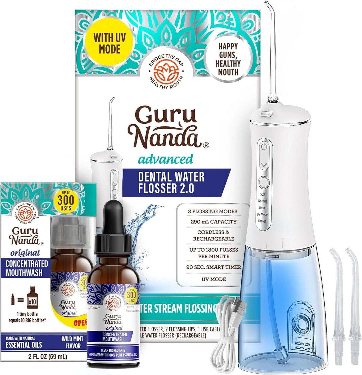 GuruNanda Advanced Water Flosser 2.0 for Fresh Breath & Smile
