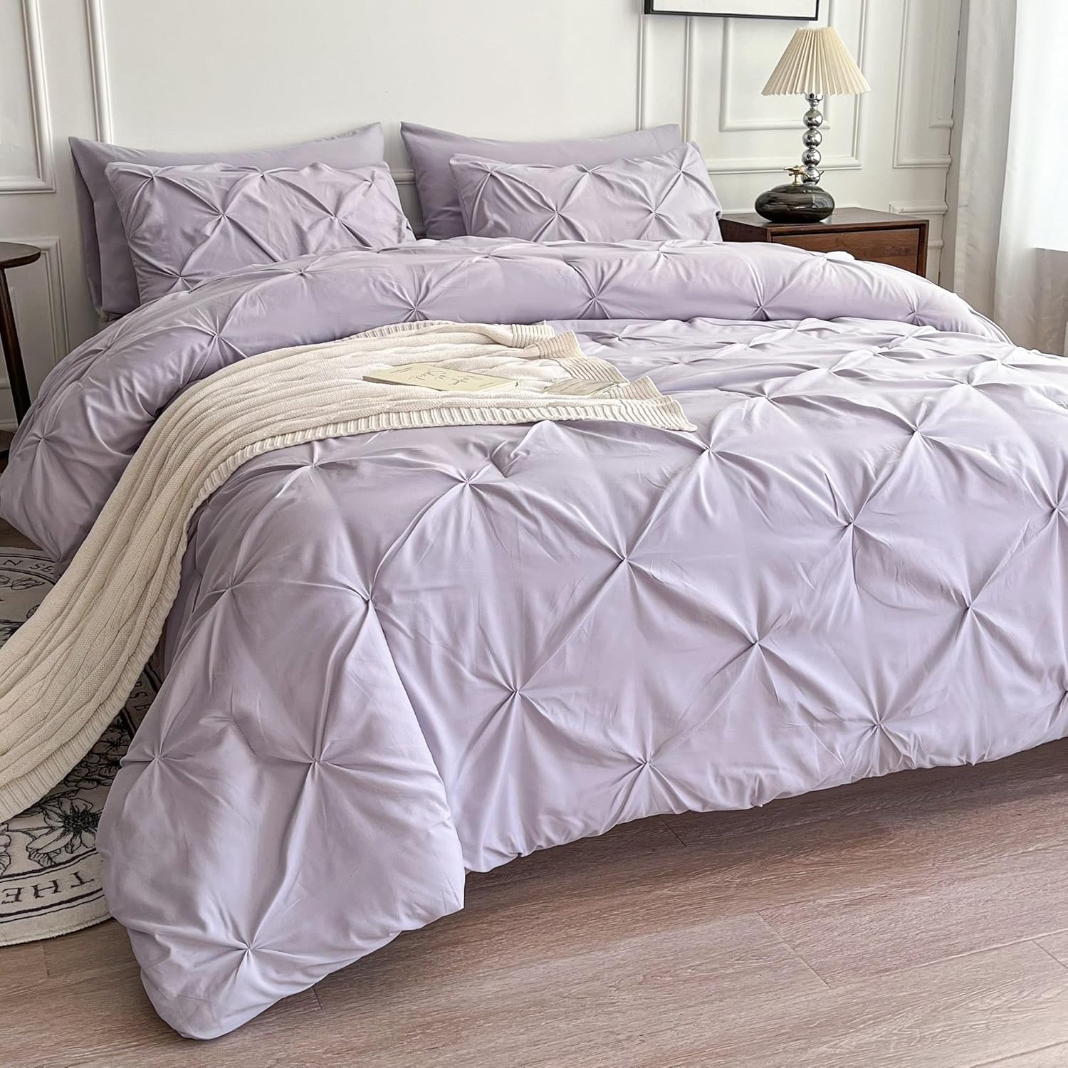 Lavender Comforter Set Queen - Elegant 7 Piece Bed in a Bag