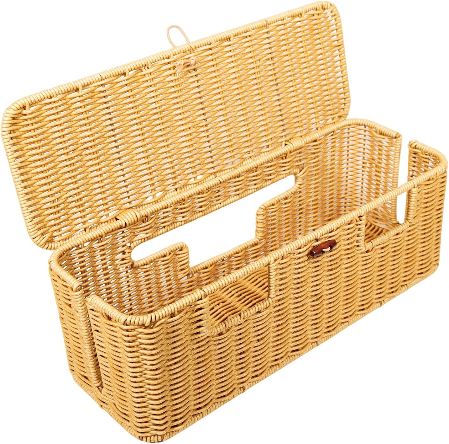 16 In Large Rattan Cable Management Box for Tidy Spaces